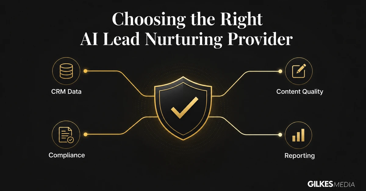 Checklist for choosing an AI lead nurturing provider: CRM data, compliance, content quality, reporting