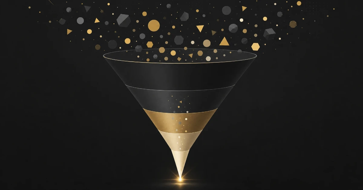 Abstract funnel illustration representing narrowing an audience down to one qualified lead