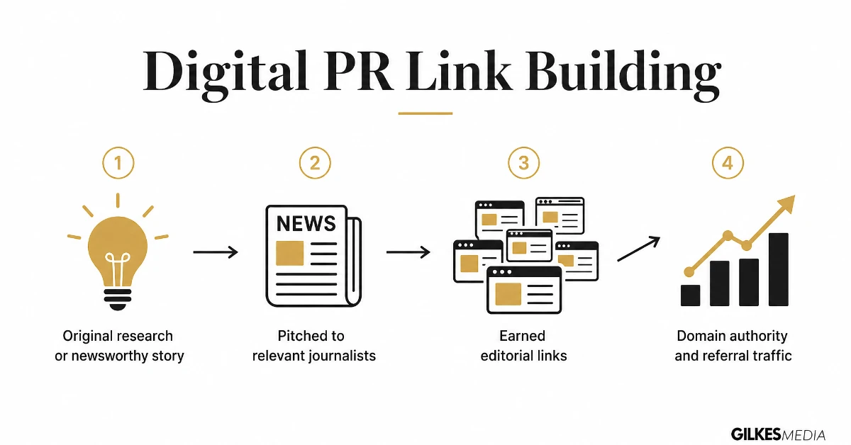 Digital PR link building process from original research to earned editorial links