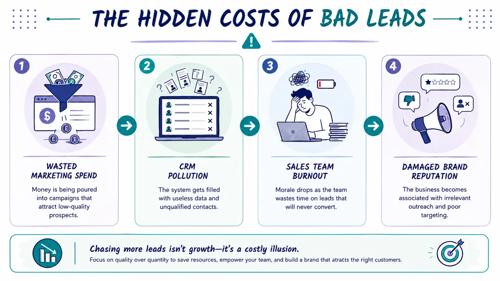 An infographic showing the four main negative consequences of pursuing low-quality business leads.