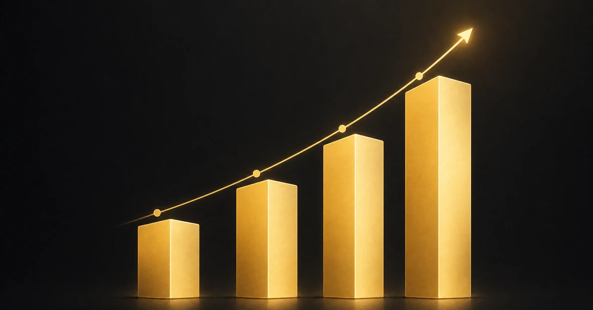 Rising gold bar chart representing increasing UK SEO investment levels over time