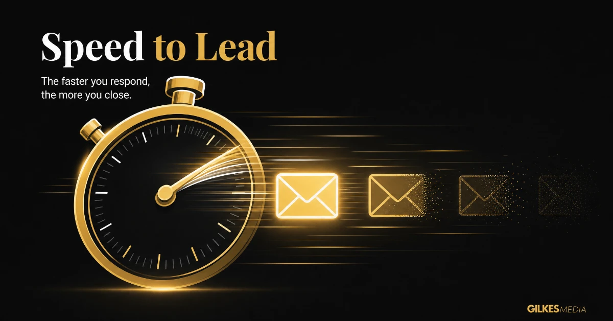Stopwatch racing against fading lead enquiry icons, illustrating speed to lead urgency