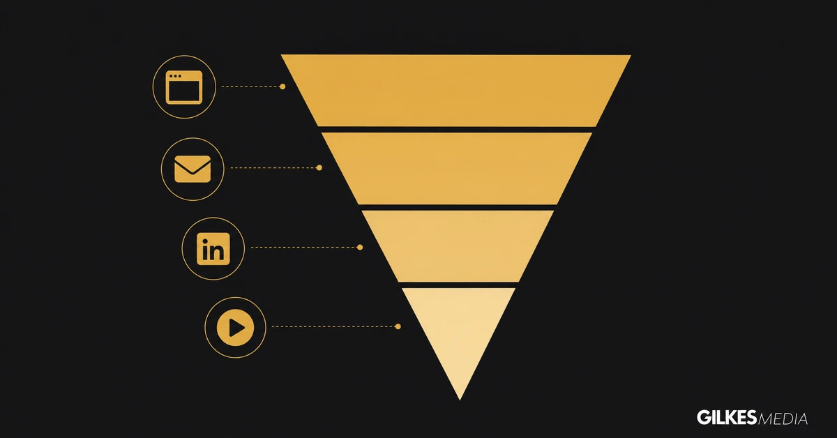 Funnel diagram showing where video content fits across website, email, LinkedIn and video distribution channels