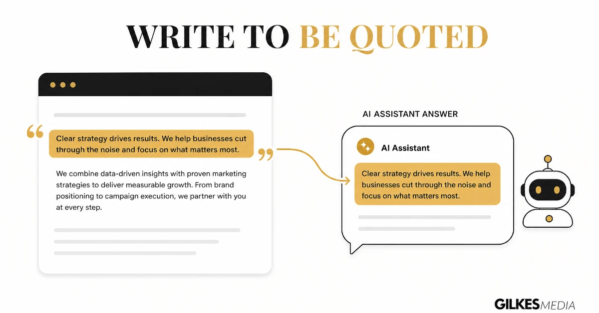 A clear direct sentence being lifted from a webpage into an AI assistant chat answer