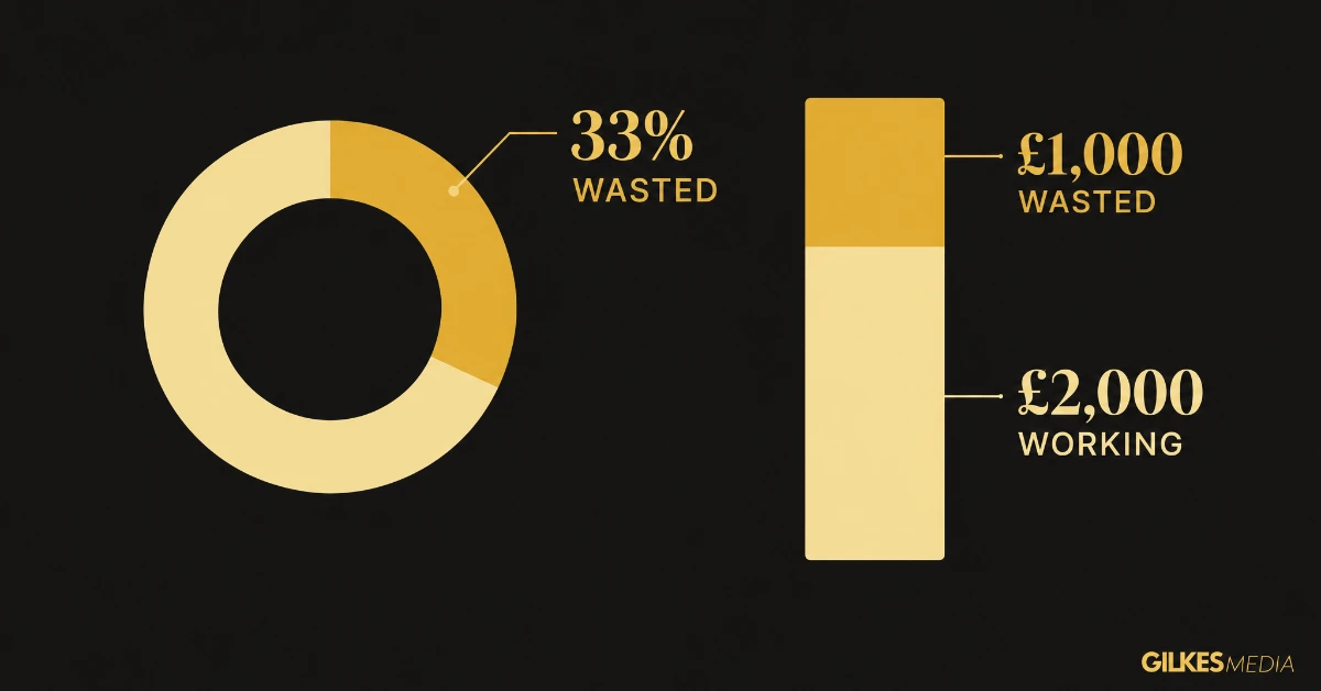 Chart showing roughly a third of a typical Google Ads budget going to wasted spend
