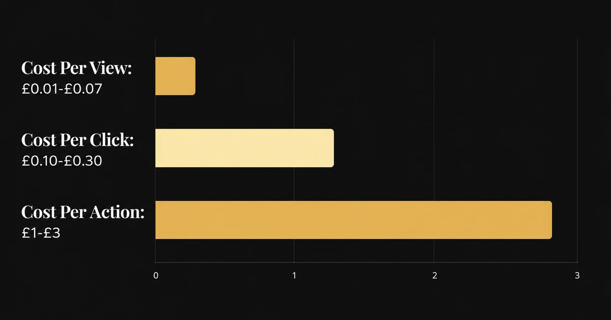 Bar chart showing TikTok UK cost per view, cost per click and cost per action ranges